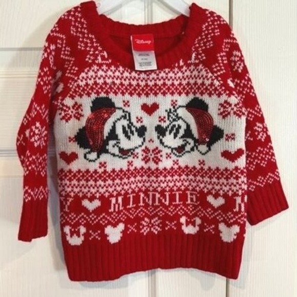 Y2k Disney Minnie Mickey Sweater Christmas Holiday Red White Toddler 18mon - Picture 1 of 5